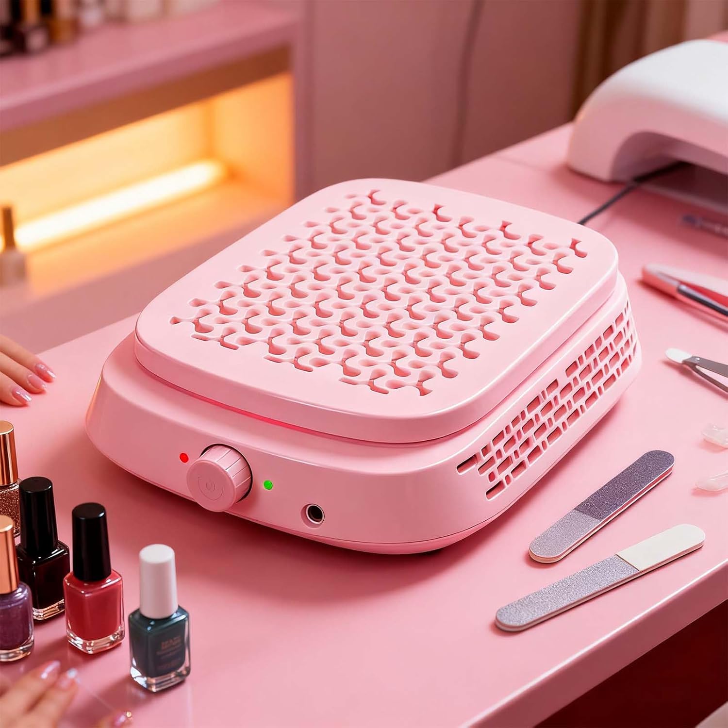 Nail Dust Collector | Quiet Operation & Strong Suction Brushless Tech - 99% Dust Removal for Nail Filing and Sanding, Portable Rechargeable Nail Vacuum 50 Filters Included