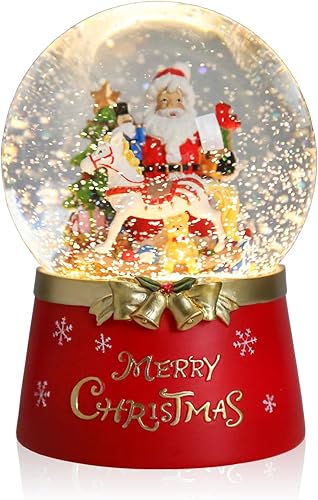 Miniatura 7 de Taman Globo de nieve de Navidad, Papá Noel con remolino musical con purpurina, copos de nieve iluminados, decoraciones de Navidad para mesa,
