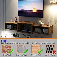 Vista 6 de IBUYKE Floating TV Stand Wall Mounted with Power Outlet,Wood Wall Mounted Media Console Shelf,Floating Entertainment Center for Under TV Storage for