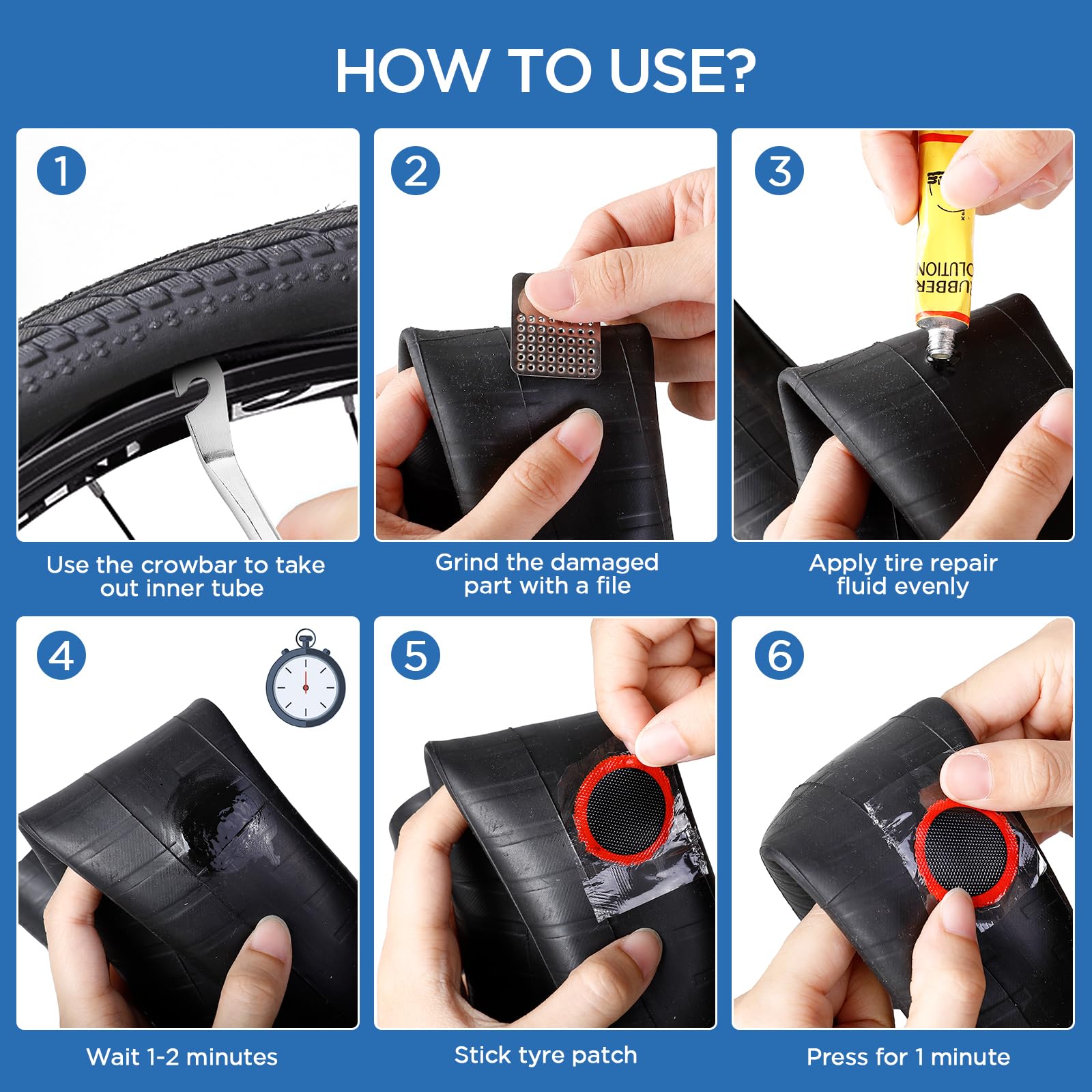 AiQInu Kit Repara Pinchazos Bicicleta, 86pcs Kit de Reparación de Neumáticos de Bicicleta, Parches Bicicleta, Kit Pinchazos Bicicleta