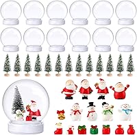 Vista 7 de Xinnun Kit de 96 piezas de bolas de nieve de Navidad de plástico de 3.9 pulgadas incluyendo 32 mini árboles de Navidad artificiales, 32 mini adornos