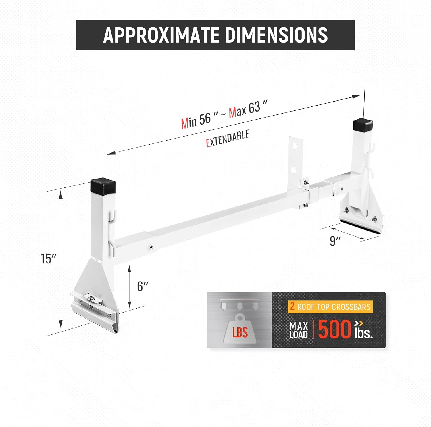 AA-Racks Model AX27 Aluminum Rain-Gutter Van Roof Racks Square 2 Bar with Adjustable Middle Bar