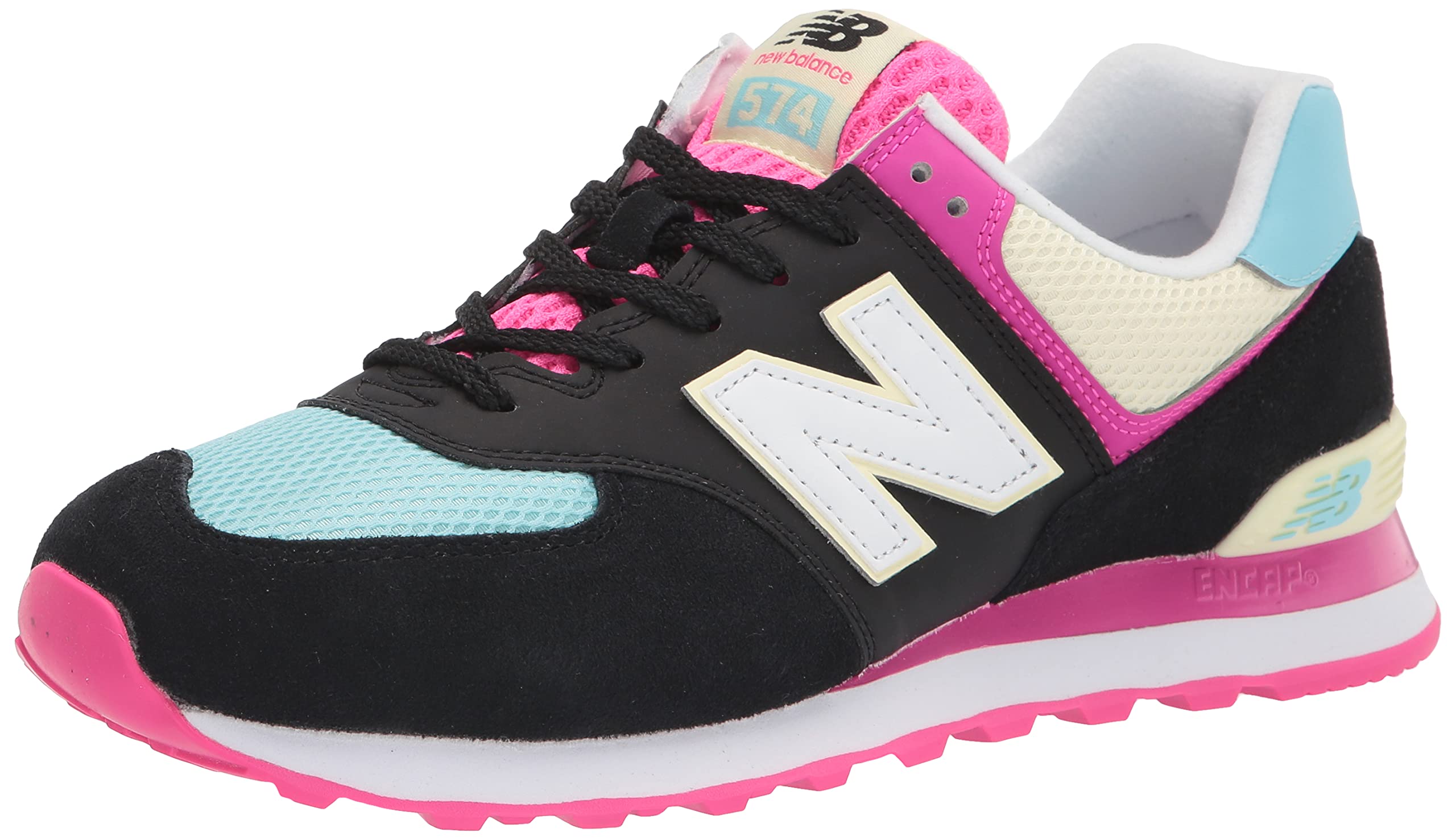New Balance Women's 574 V2 Playground Sneaker, Black/Pink Glo, 8.5 M