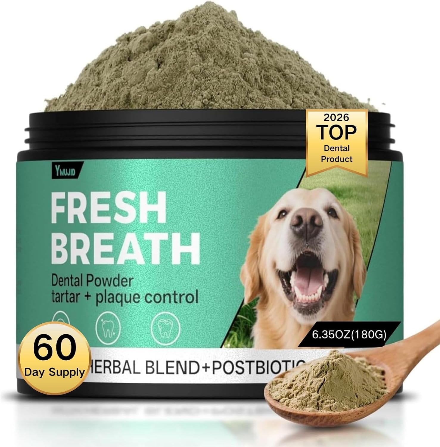Dog Dental Powder,Brush Free Natural Dog Teeth Cleaning Powder,Pets Bad Breath & Tartar & Plaque Control with Probiotics,Dog Fresh Breath for All Breeds Puppies & Adult & Senior 180g-60 Day Supply