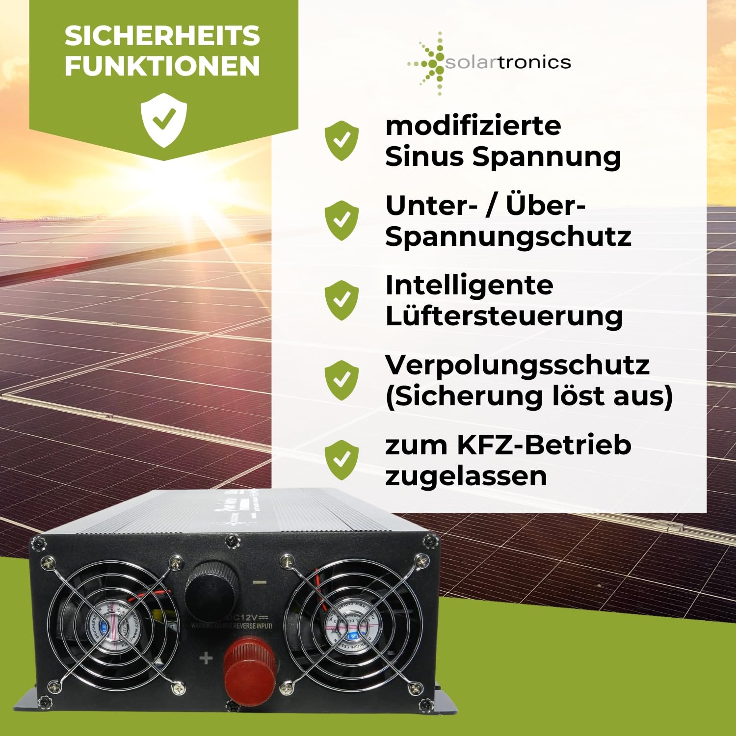 SOLARTRONICS Przetwornica napięcia NM5000 12 V 5000 W czarna - moc szczytowa 10000 W - falownik 12 na 230 V - kompatybilny z bateriami ołowiowymi lub AGM - ze złączem Schuko i USB