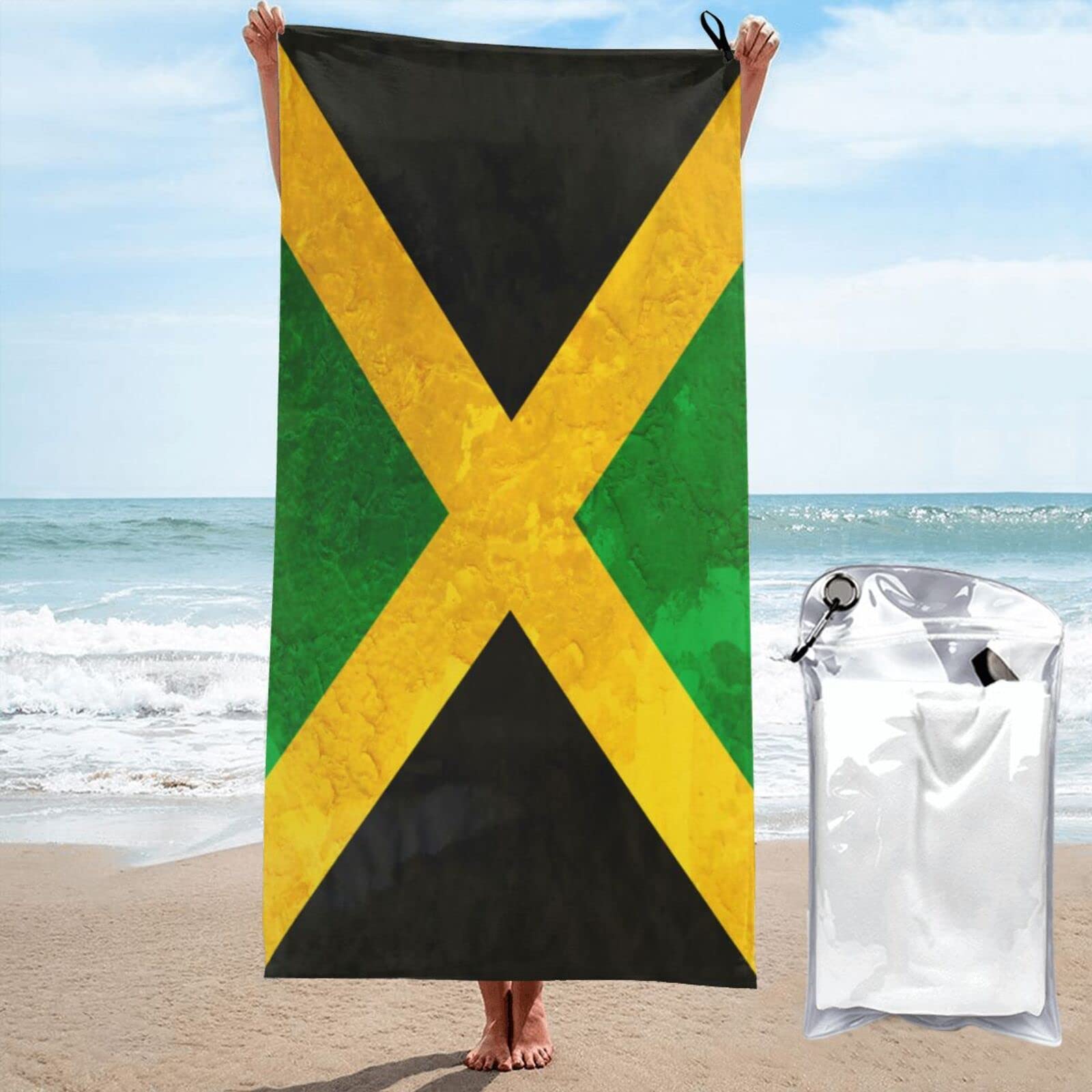 BAAROO Bath Towel, Jamaica Flag Art Design Beach Towel, Quick Dry Microfibre Absorbent Travel Towel for Sports Camping Swimming 130CM X 80CM