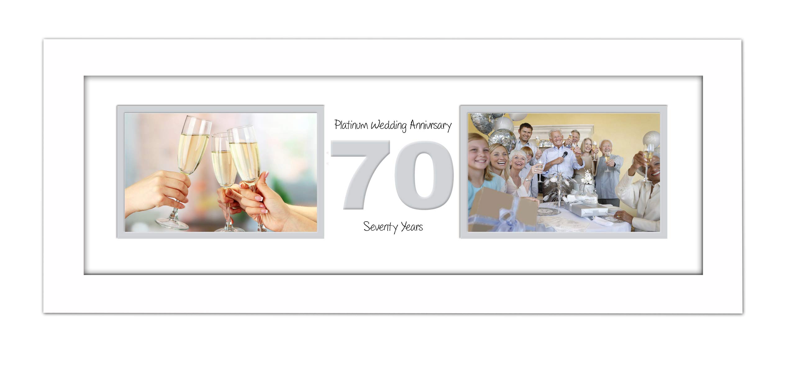 Photos In A Word White Finish Frame White Mount Grey Inside 70Th Anniversary Photo Frame Platinum Wedding Seventieth Gift Takes Two 6”X4” Landscape Photos 1237A (White Finish Frame White Mount Grey Inside)