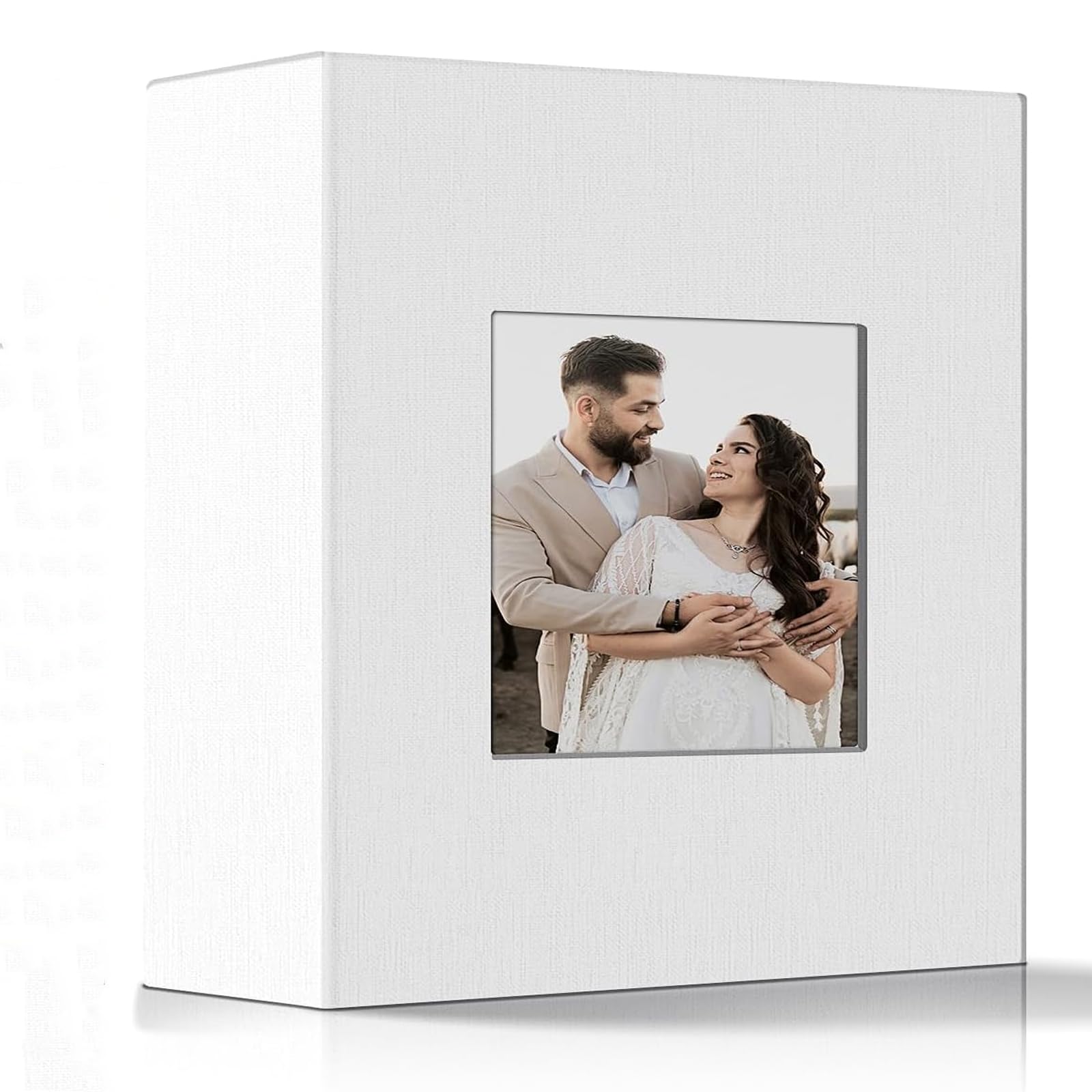 SWIUKPHE Photo Album 4x6 with 100 Pockets, Slip-in Picture Albums, Linen Cover Memory Book with Front Window, White Page Vertical Photo Book for Wedding, Family, Anniversare, Baby, Vacation
