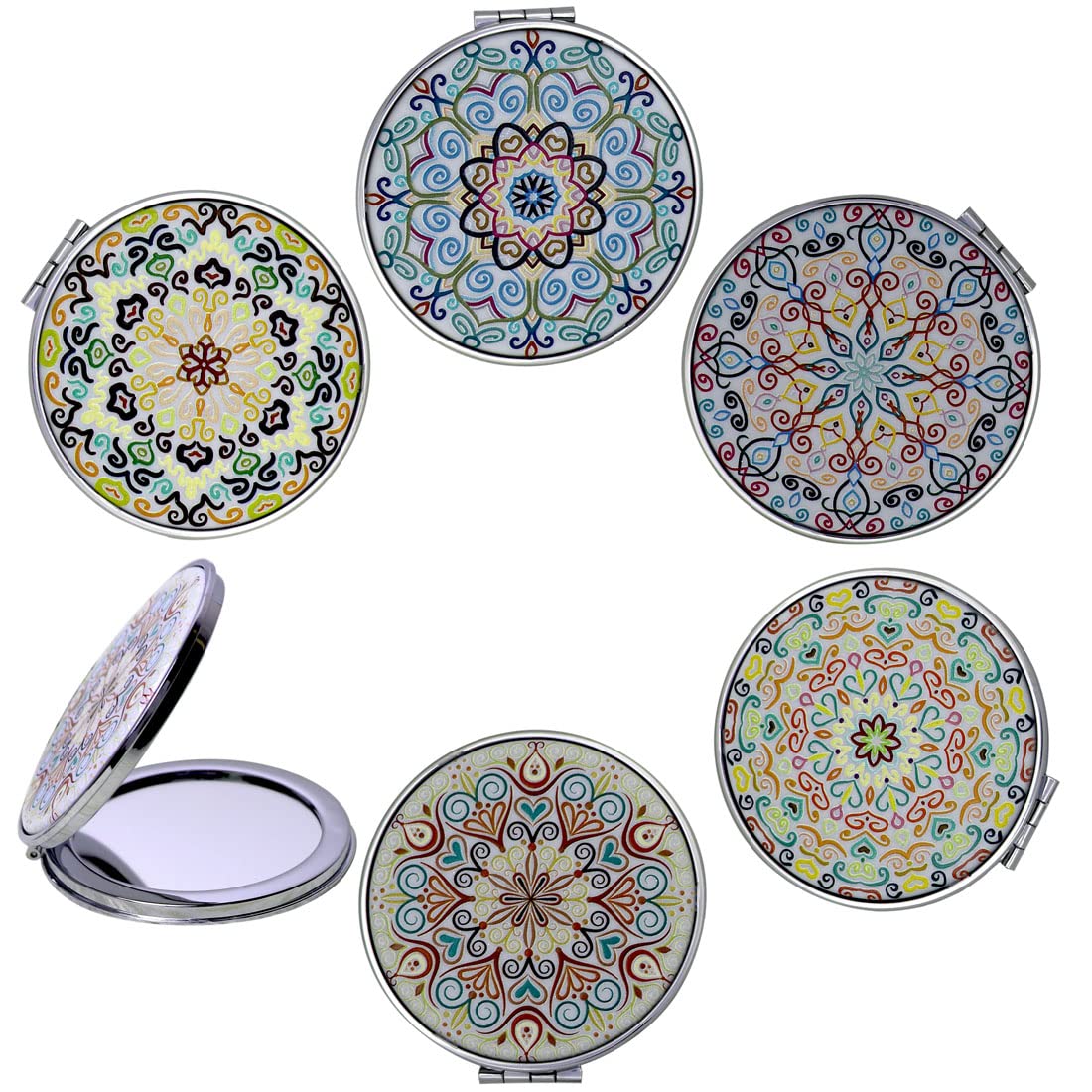 CigyYogy 6er Set Kompaktspiegel Mit Mandala-Design – Faltbar, Mit Vergrößerung, Perfekt Für Die Handtasche