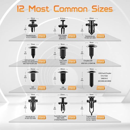Miniatura 2 de OTUAYAUTO 245 clips de guardabarros para automóvil, remaches de plástico para parachoques, 12 tamaños más populares con 5 removedores de