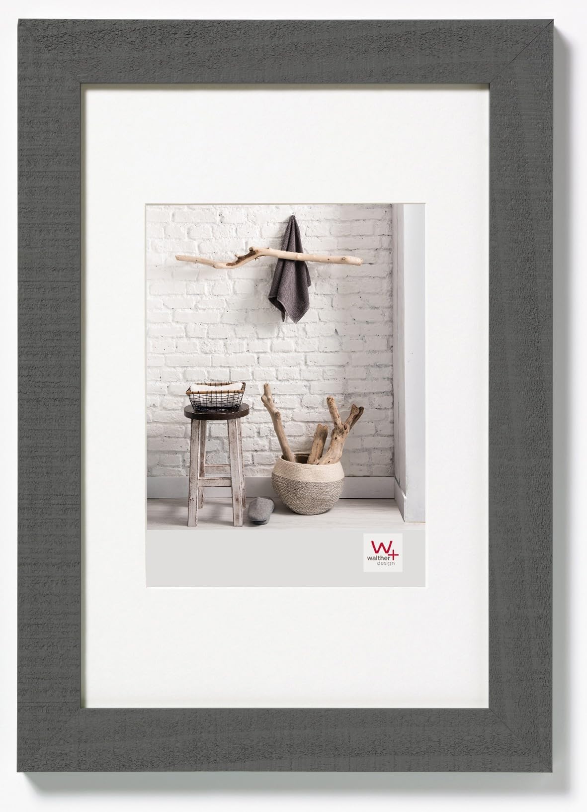 walther design Picture Frame Grey 18 x 24 cm with PassepArtout, Home Wooden Frame HO824D