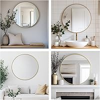 Vista 5 de Espejo redondo dorado, espejo redondo dorado de 24 pulgadas, espejos circulares de pared con marco de metal, espejos circulares dorados para pared