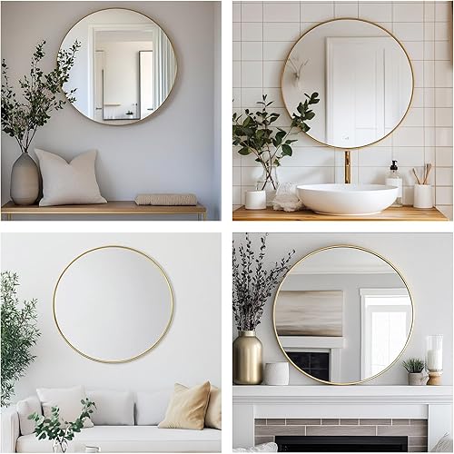 Miniatura 5 de Espejo redondo dorado de 24 pulgadas, espejo redondo dorado de 24 pulgadas, espejo de pared redondo dorado con marco de metal, espejo redondo dorado