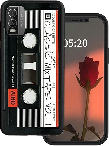 Funda de teléfono para Nokia C210 para Nokia C210 2023 Cassette de audio retro, patrón elegante para mujer, diseño delgado y suave de goma de
