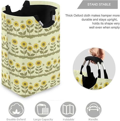 Miniatura 3 de visesunny Cesta de lavandería grande con diseño floral de girasol retro con asa, cesta de lavandería plegable, juguetes y organización de ropa para