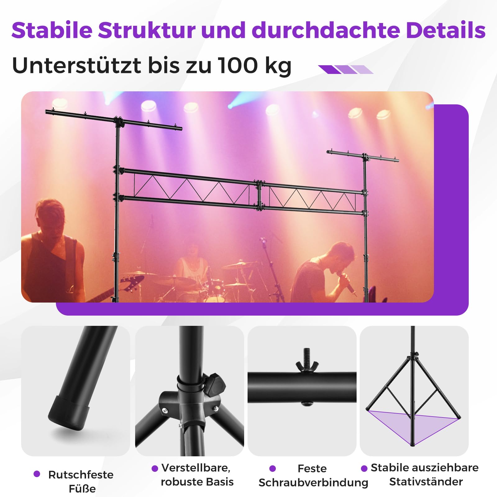 GYMAX 3,5 m Lange DJ-Lichtstativ, Lampensaktiv 180-350 cm höhenverstellbar, Lichteffekt Lichtanlage Set mit einziehbaren T-Stangen bis 100kg Belastbar, Leuchtenstativ für Konzerte, Theater & Partys