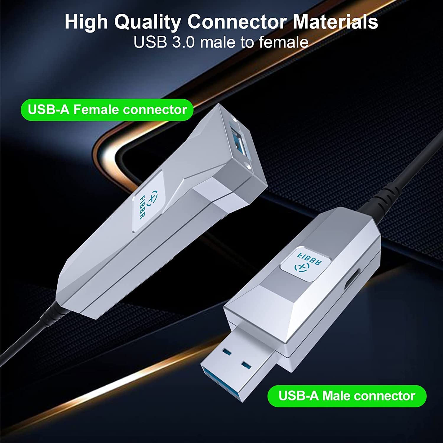 FIBBR USB A a A Attivo Prolungamento Cavo 10M, 5Gbps Cavo in Fibra USB 3.2 Gen 1 con Interfaccia di Ricarica USB 2.0, Lunga Distanza Trasmissione Ideale per Stampanti, Scanner, Machine Vision Sistemi