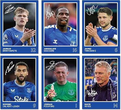 Everton Players SIGNED A6 Poster Pack 2-6 Autographed Poster Print Cards (Branthwaite, Doucoure, Calvert-Lewin, Tarkowski, Pickford, Moyes)