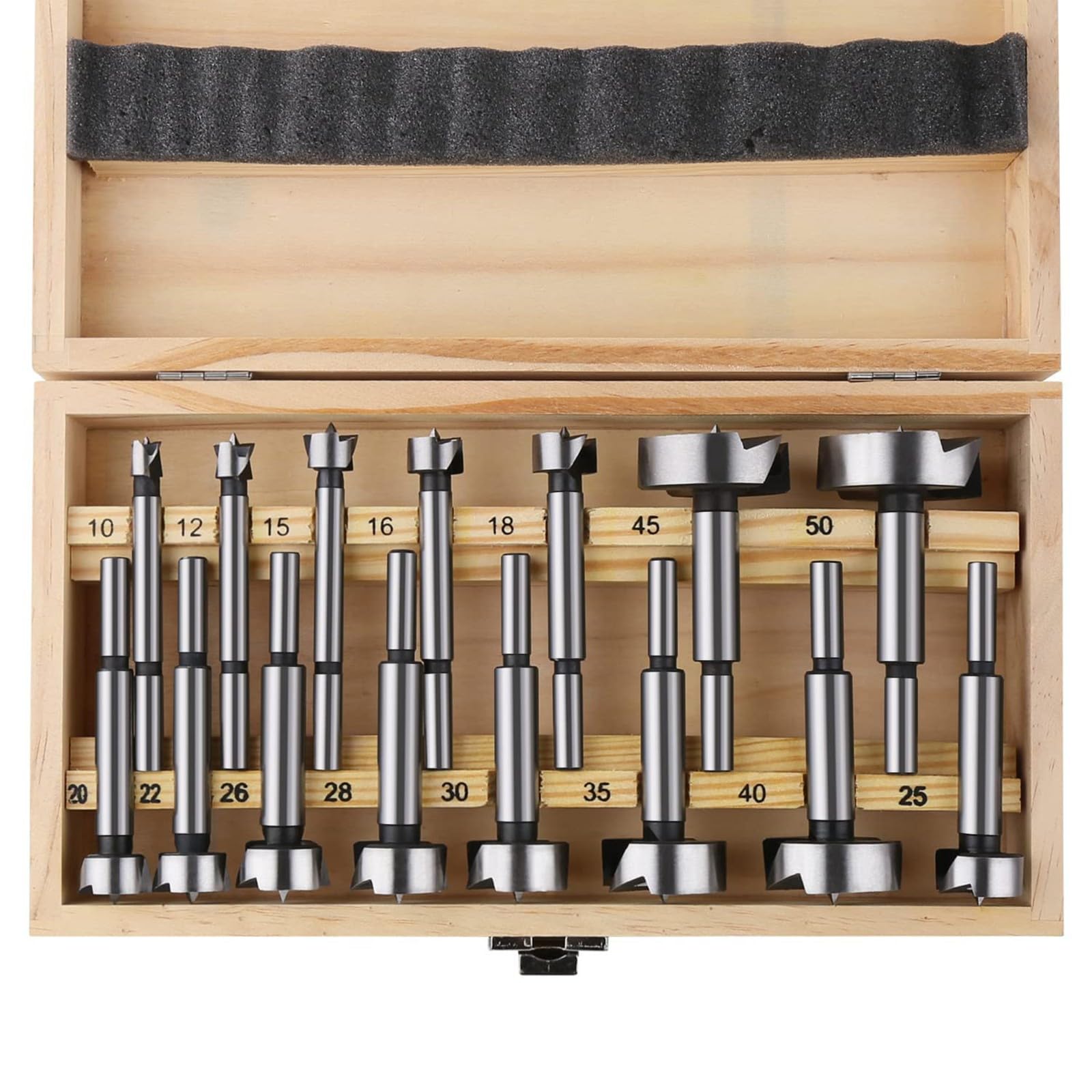 Juego de 15 brocas Forstner, 10-50 mm, broca para madera con vástago redondo, broca para madera maciza, MDF, aglomerado