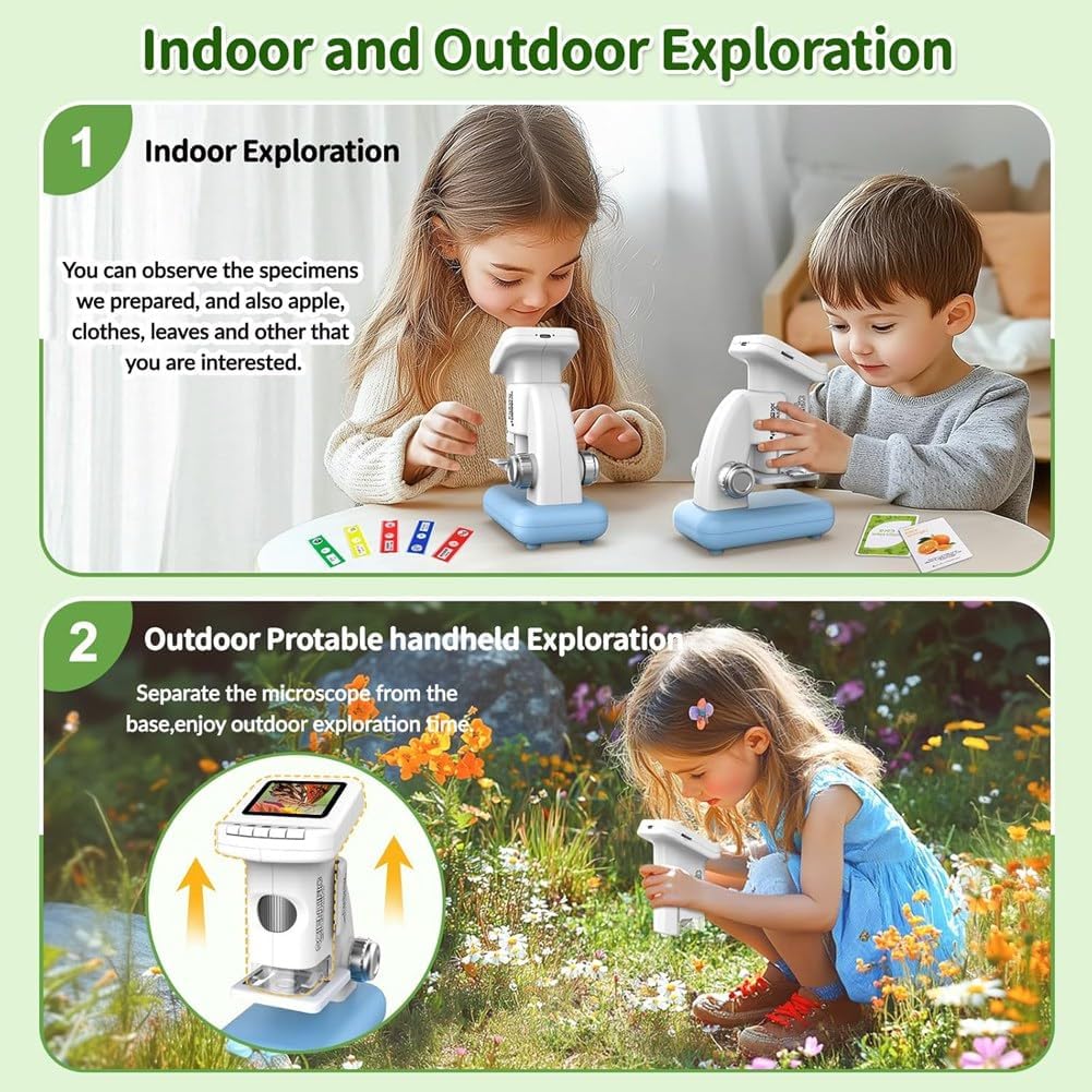 学生用教育科学マイクロスコープ、4K液晶ディスプレイ搭載、屋外学習冒険用、倍率1200x