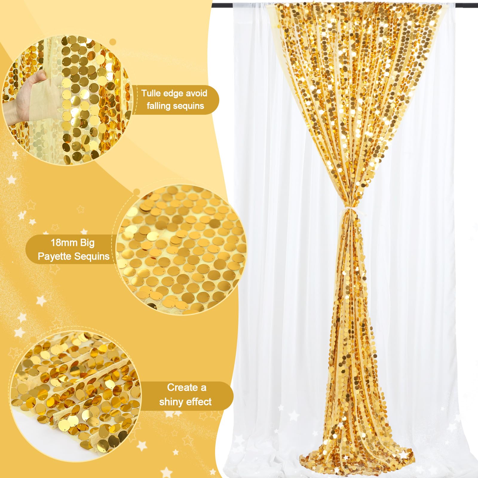 Big Payette - Sfondo con paillettes, 1,2 x 2,4 m, colore: oro, luccicante, tende in tessuto glitterato per feste di compleanno e baby shower