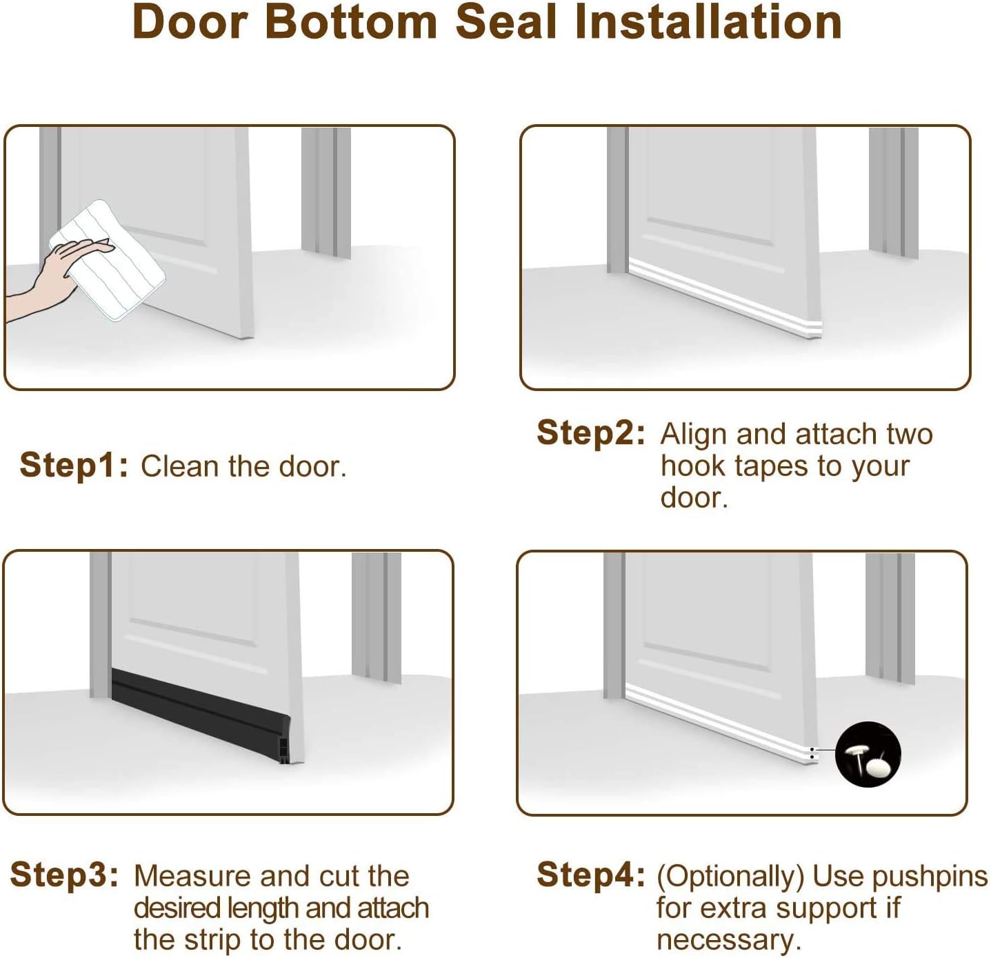 TORRAMI Brown Weather Stripping for Doors Bottom 39" x 2-1/4", Wind Dust Draft Blocker for French Doors Under Door Seal Strip with Hook&Loop Tape