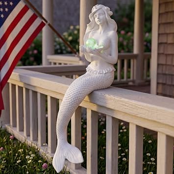 9.6" Mermaid Statues Outdoor, Timeless Moments for Fairy Tales, Pond Ornaments, Poolside Garden Decor, Koi Fish Pond, Unique Fisherman Gifts White