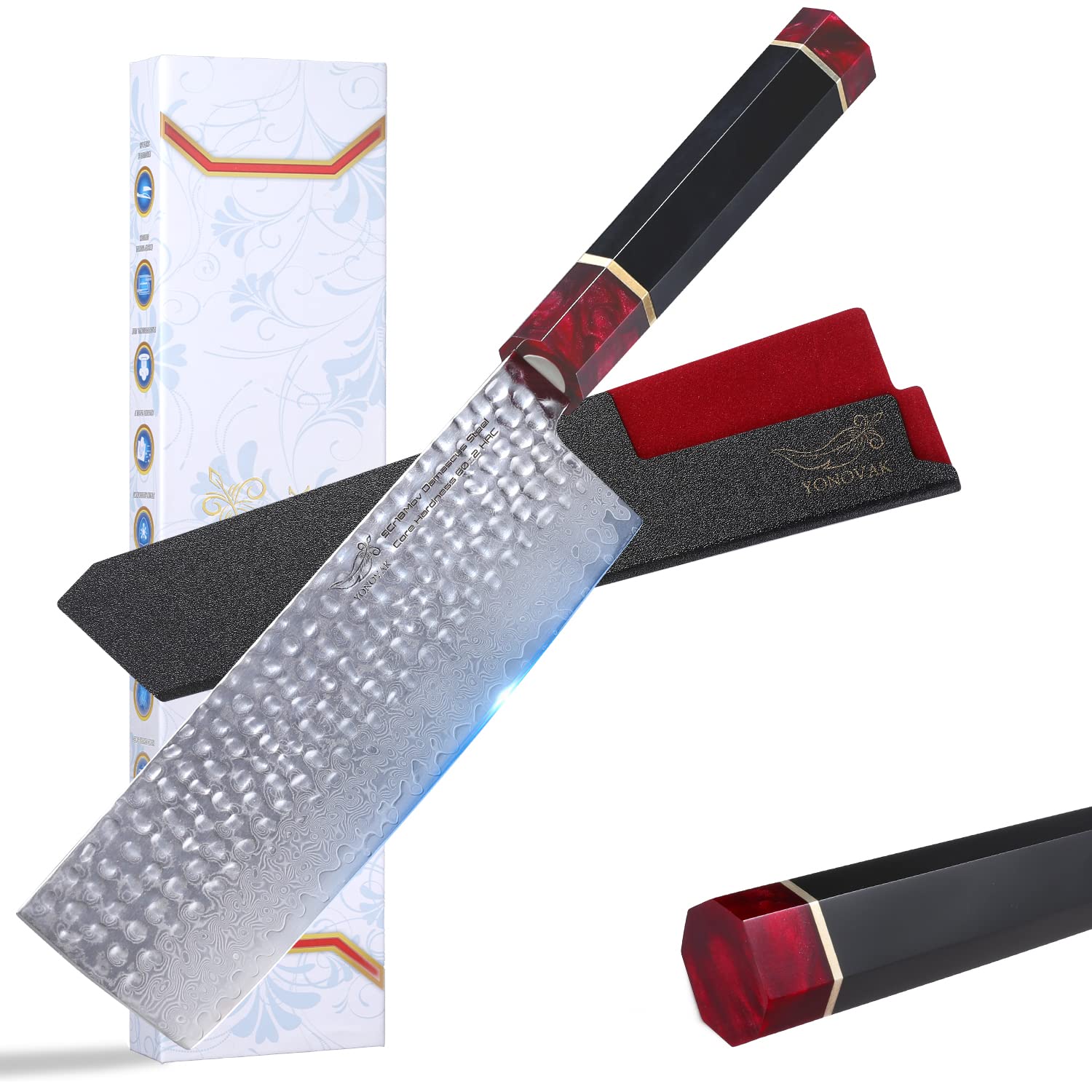 YONOVAK 7 inch Damascus Nakiri Knife Japanese 67 Layer 9CR18MOV Steel Ultra Sharp kitchen Knife, Ergonomic Resin Handle Vegetable Cleaver knife, Professional japanese vegetable knife with Sheath