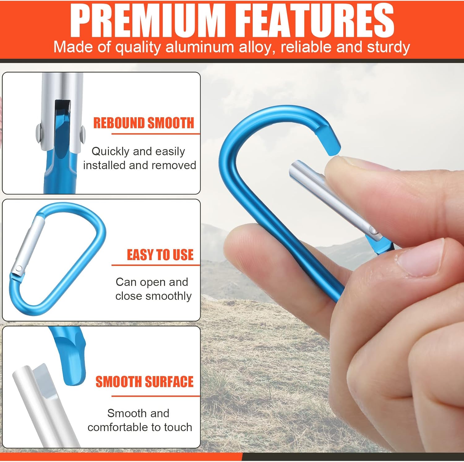 Shimeyao 180 Pcs 1.8" Small Aluminum Clip Keychain Buckle Clip Bulk Mini Aluminum D Ring Shape Small Lock Spring Snap Hook - Image 3