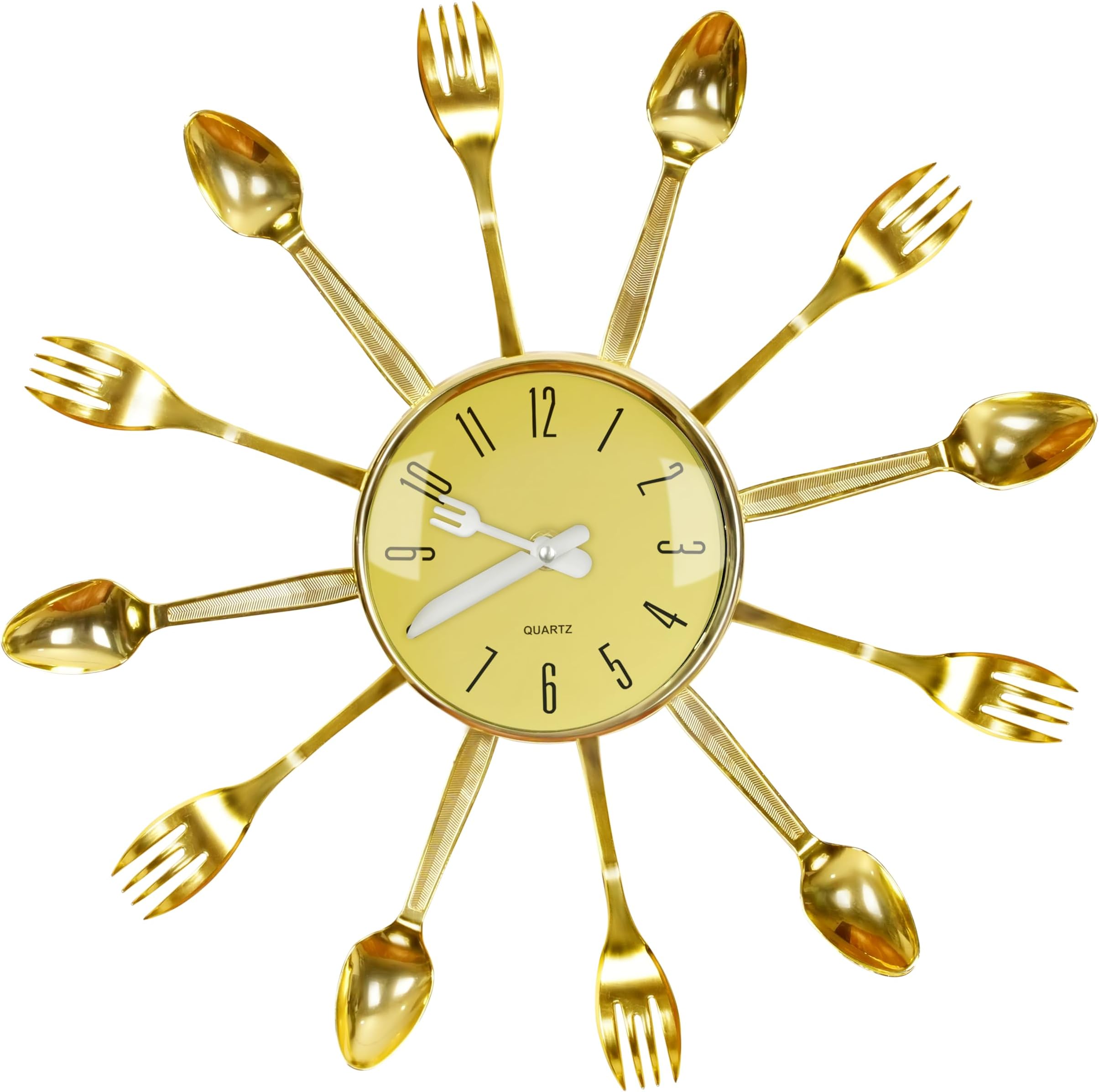 ABOUT SPACE Wall Clock for Home - 15” Cutlery Wall Clock Silent Movement Non-Ticking Analog Clock for Dining Room, Kitchen, Living Room Cafe Fork Spoon Decor (Shining Golden Finish) Plastic