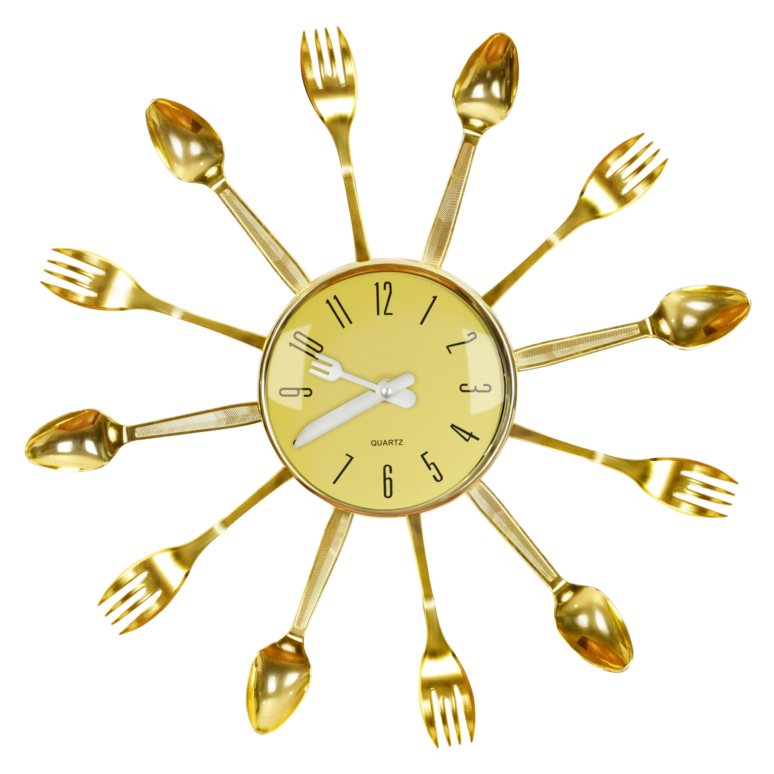 ABOUT SPACE Wall Clock for Home - 15” Cutlery Wall Clock Silent Movement Non-Ticking Analog Clock for Dining Room, Kitchen, Living Room Cafe Fork Spoon Decor (Shining Golden Finish) Plastic