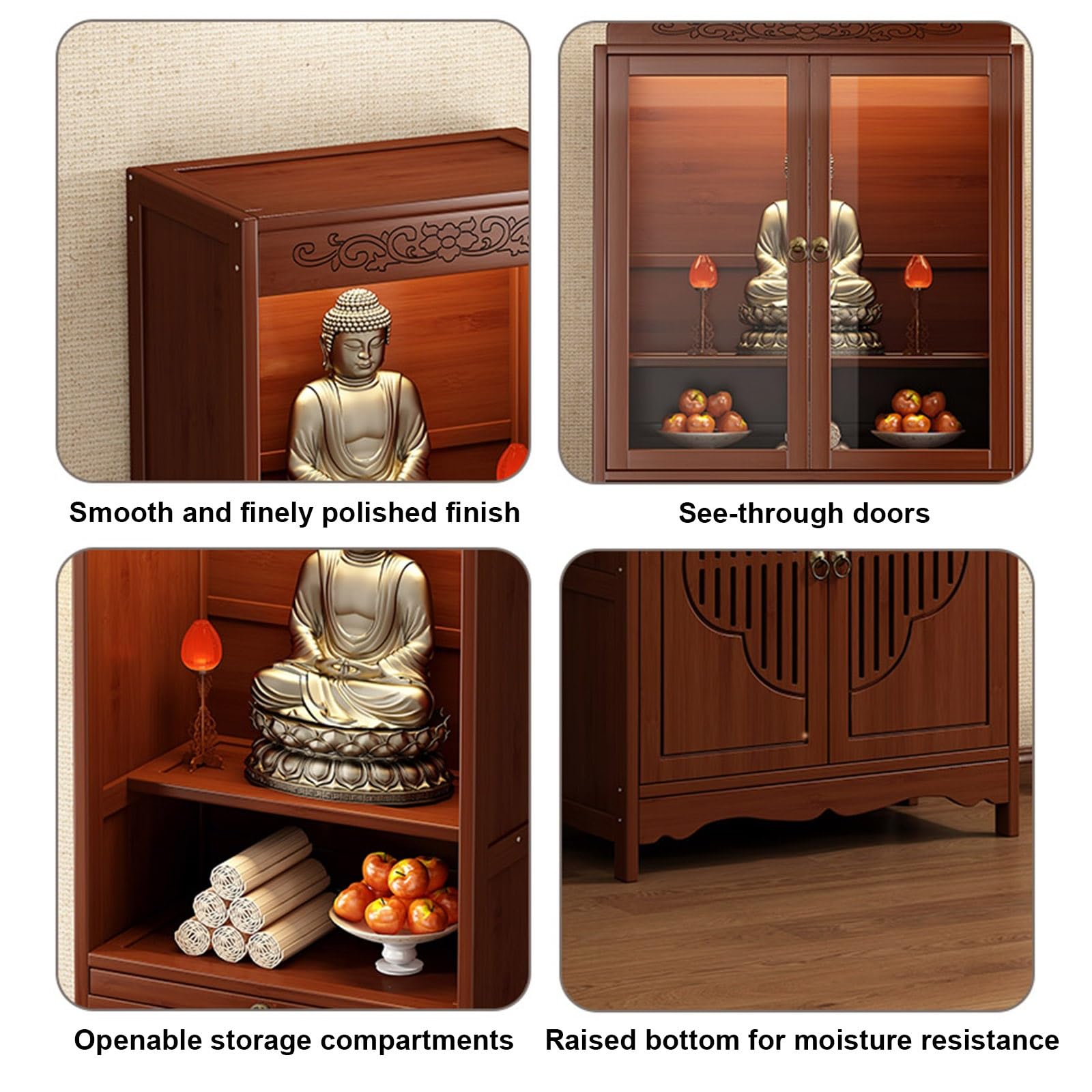 Mesa de Altar Budista Vintage – Soporte para Santuario Personal, Mesa de meditación de bambú para Pooja, Altar Budista doméstico, Mueble para Templo (26,8 * 13 * 66,9 Pulgadas)