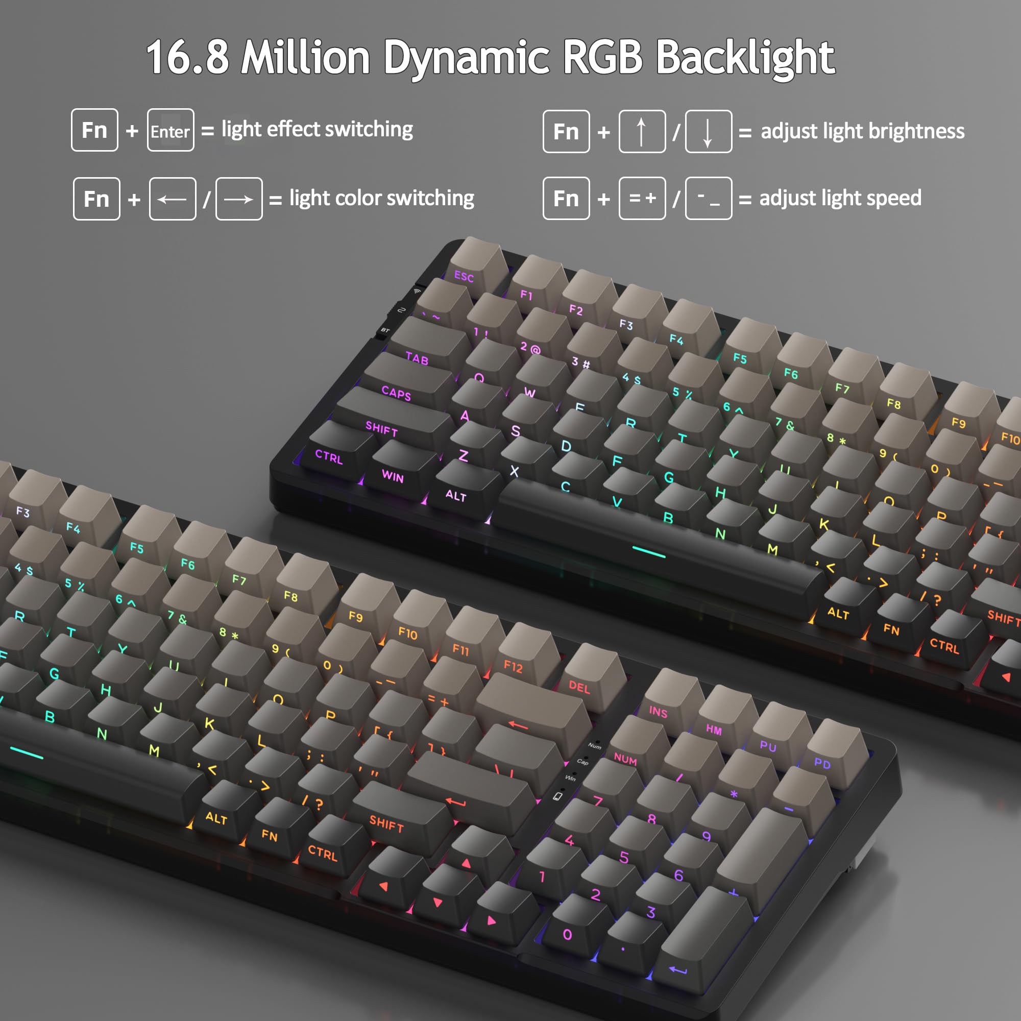 MageGee Tastiera Meccanica Gaming | 8000mAh 2,4 GHz/Bluetooth/USB-C RGB, Anti-ghosting, Tastiera Retroilluminata LED RGB Per PC, Computer, Laptop, Mac (Grigia - 8000mAh)