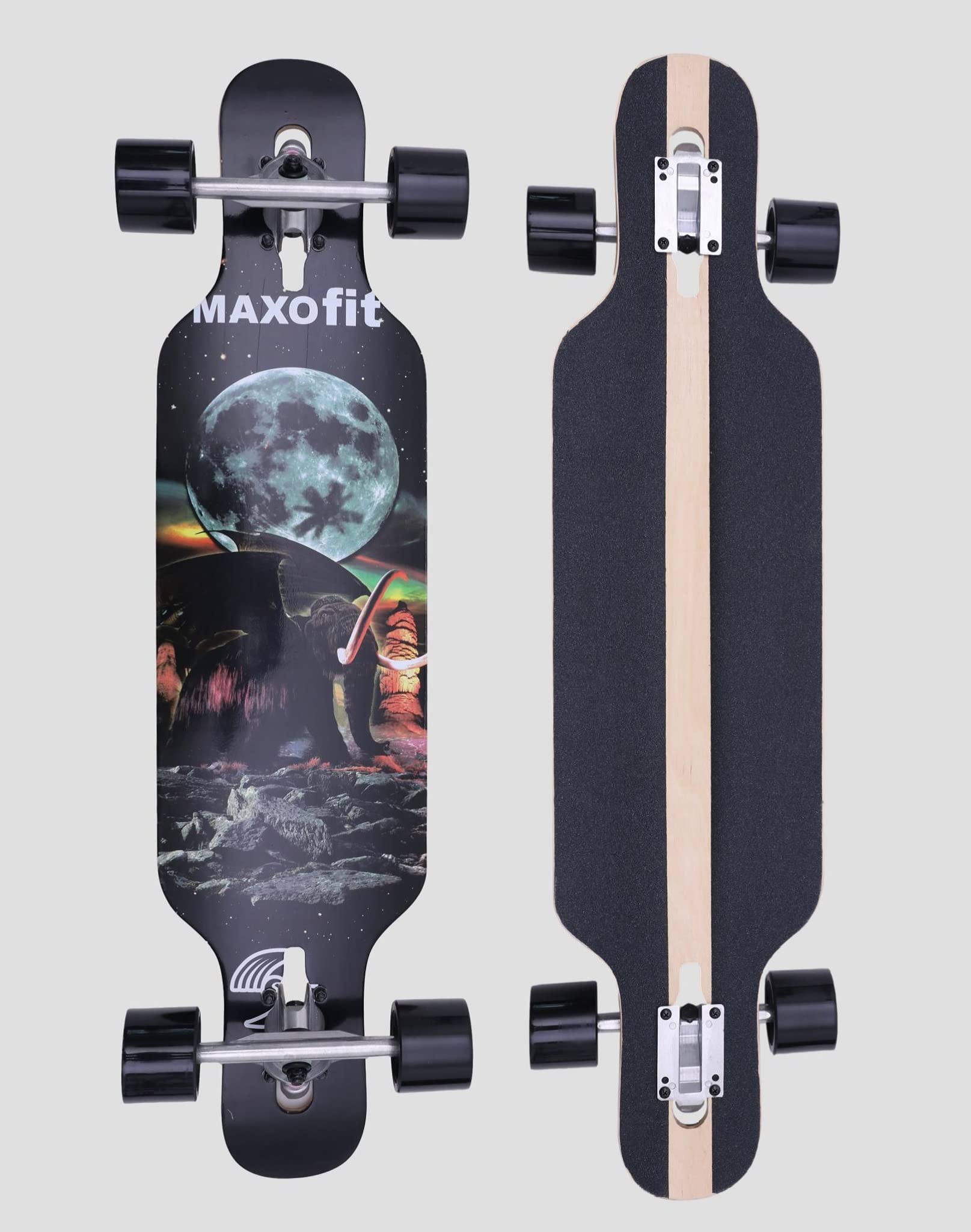 Longboard Completo MAXOFIT 36" de 92 cm para Freestyle, Freeride y Cruising con Eje de Aluminio, Ruedas de Alta Velocidad y Fácil Manejo para Adolescentes y Adultos Principiantes y Profesionales