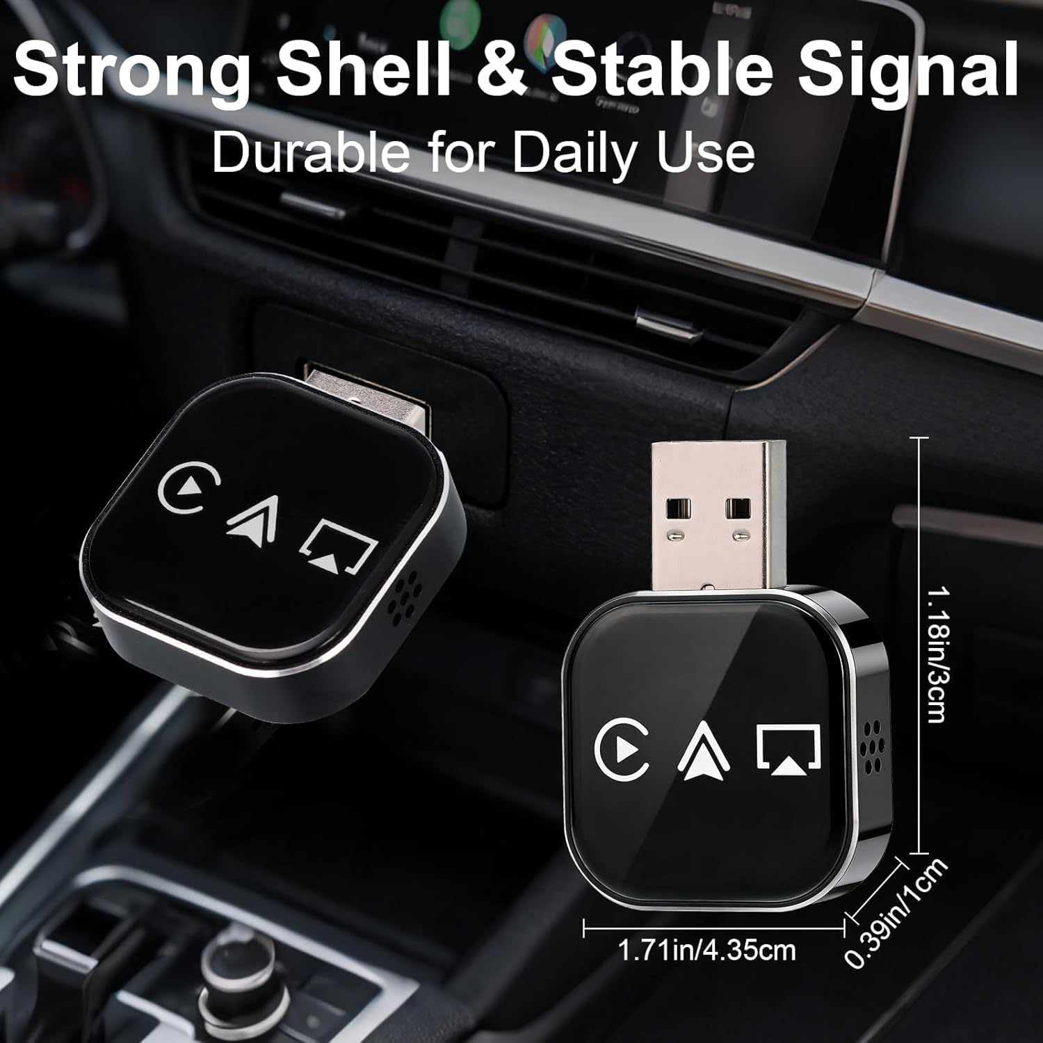 2026 Upgrade 3 in 1 Screen Mirror Adapter - Mirror Phone to Car Screen, CarPlay for iPhone/Android, Auto Connect Dual 2.4/5GHz WiFi & 5.0 (1PCS)