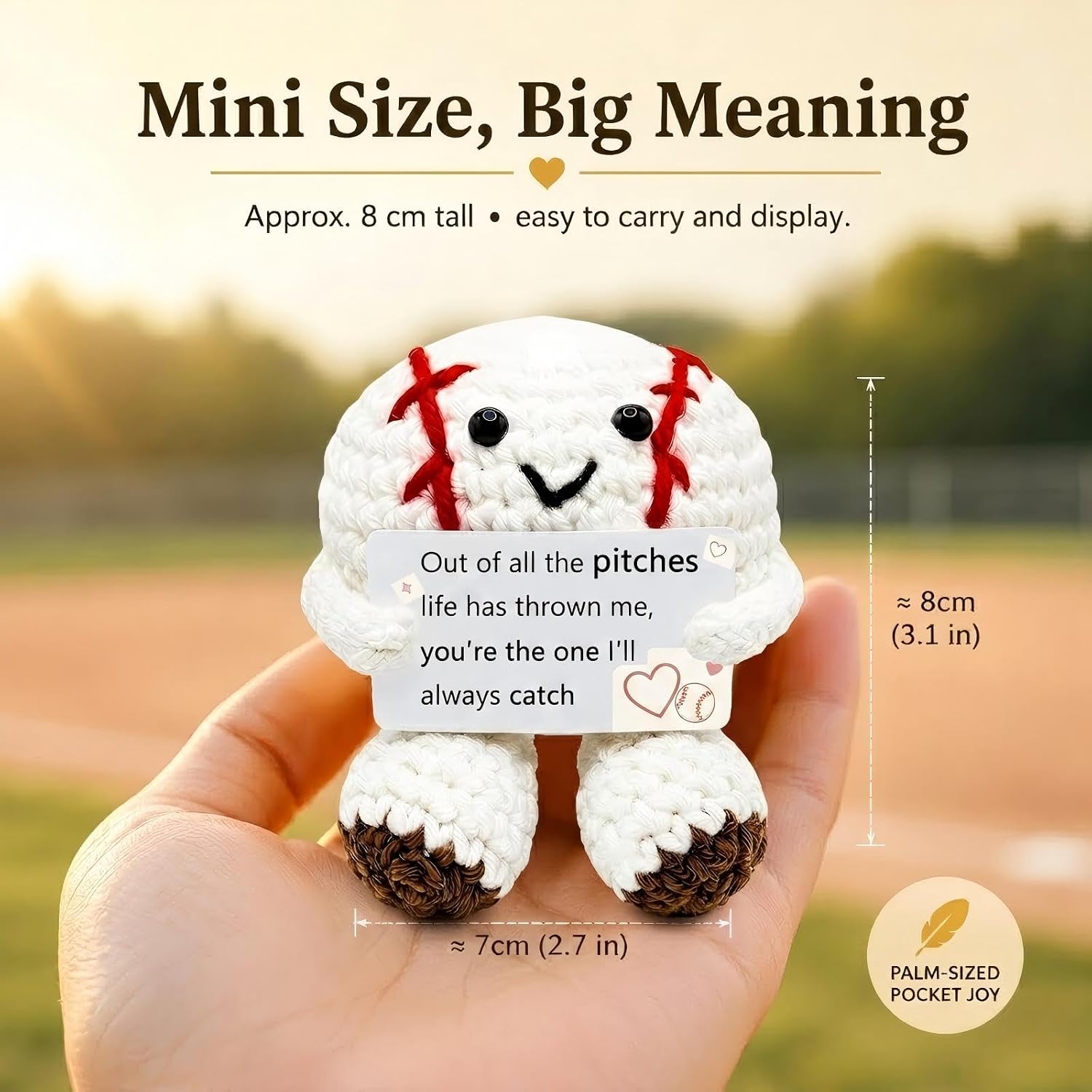 Crochet Baseball Romantic Keepsake Figurine with Love Card — Handmade Valentine Gift for Him Her, Boyfriend Girlfriend Anniversary Collectible Desk Decor (Romantic 01)