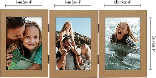 Miniatura 2 de Americanflat Marco de fotos con 3 bisagras en madera de fibropanel de densidad media de roble oscuro, marco de fotos de escritorio para fotos de 4 x