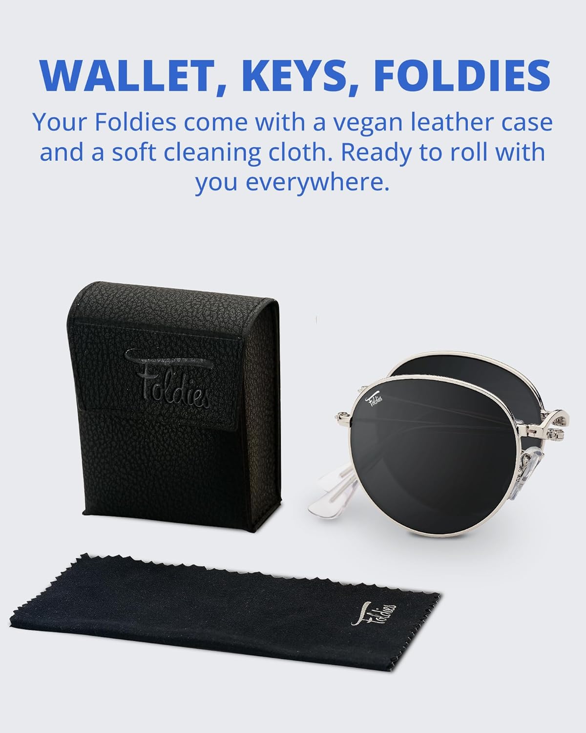 Round Folding Sunglasses Polarized, UV400, UVA, UVB Protection for Men Women, Folding Sunglasses Leather Case