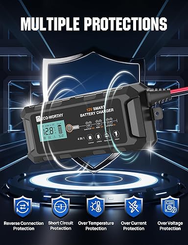 Miniatura 7 de ECO-WORTHY 10-Amp 12V Smart Fully Automatic Battery Charger Maintainer Trickle Charger for Lead Acid LiFePO4 Battery Car Motorcycle Marine