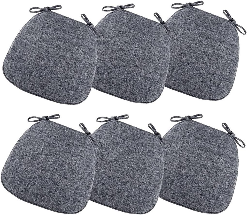 (Set of 6) Dining Room Chair Cushions with Ties, Kitchen Chair Pads with Zipper, Durable Soft Horseshoe Seat Cushion, Non-Slip Cushion - 41x43cm/16x17inch