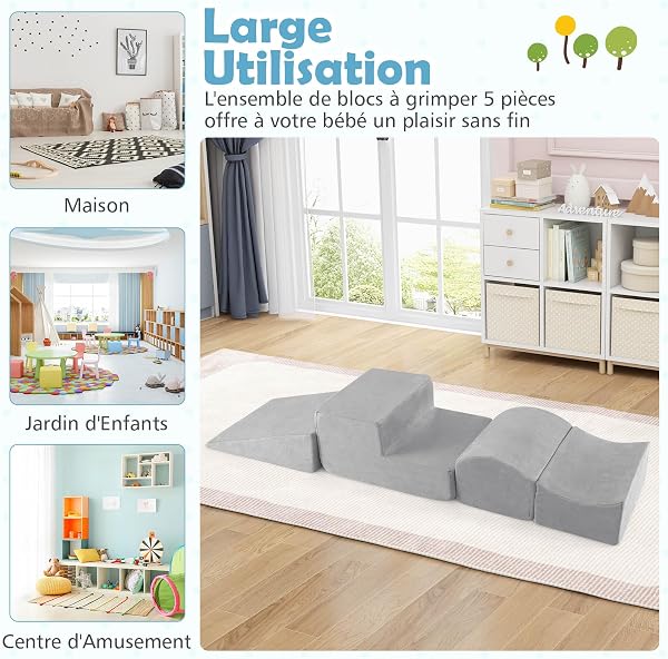 DREAMADE Parcours de motricité Bébé 5PCS avec Housse Lavable, Blocs de Construction avec Piscine à Balles, Module Motricité pour Enfant 3+ Ans, sans Balles (Gris) - 5