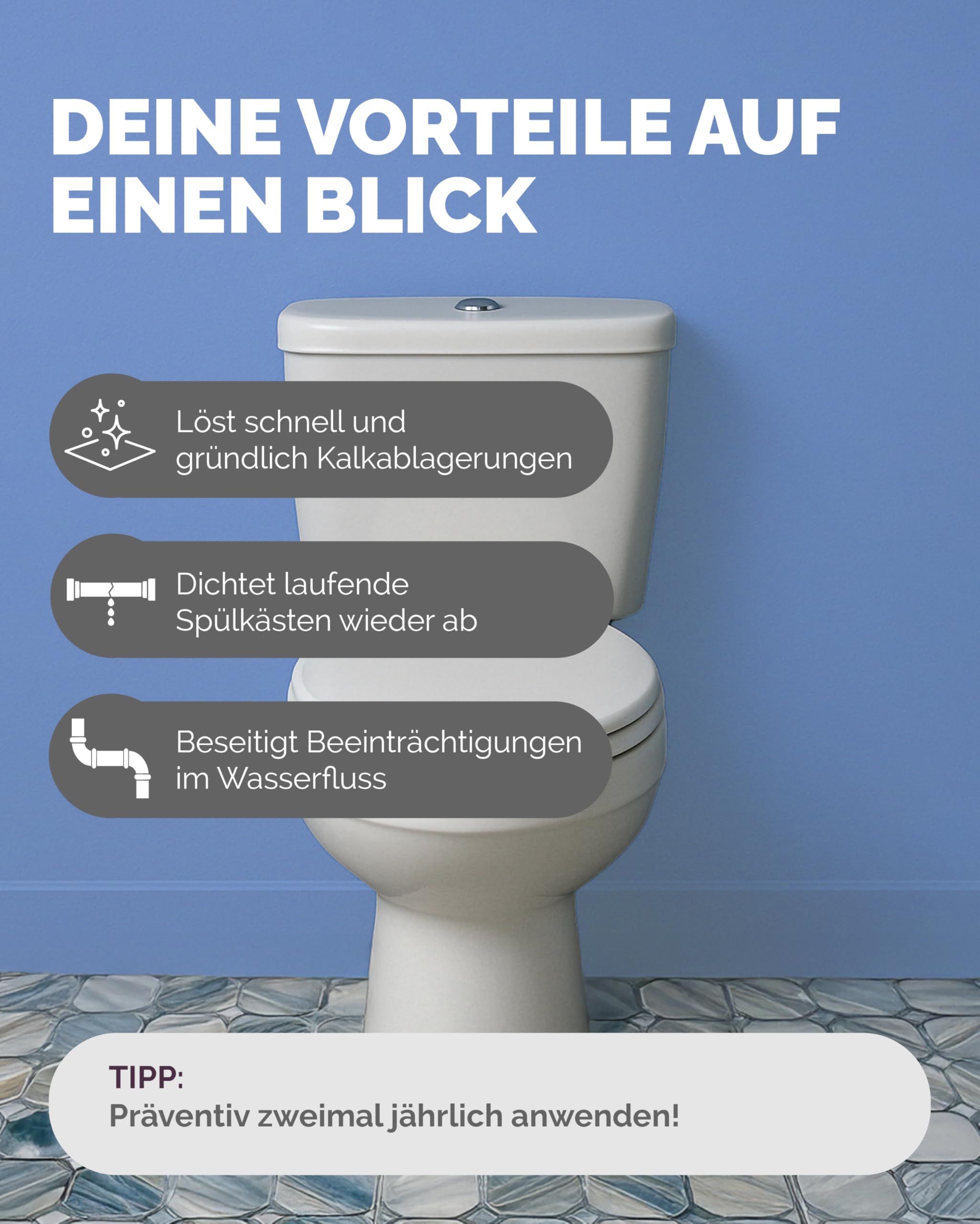 Optimal Products 5 Liter Spülkasten Entkalker mit Express-Wirkung nach 30 Minuten, 2 in 1 - Löst Kalk und reinigt den WC-Spülkasten