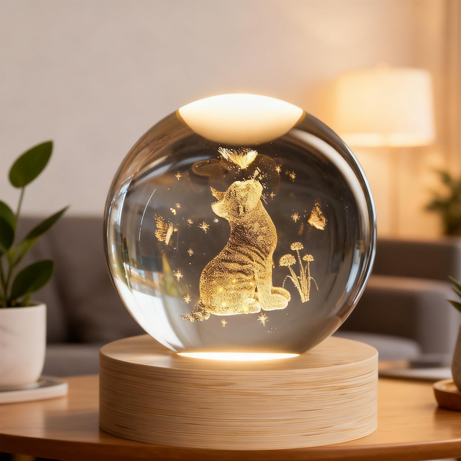 Bola de cristal 3D de gato, bola decorativa grabada con láser 3D, esfera de cristal para decoración del hogar, para amantes de los gatos, mujeres, madres, regalos decorativos