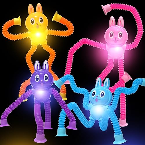 Miniatura 10 de Tubos LED para reventar burbujas, 4 piezas de juguetes sensoriales con luz LED, paquete de juguetes sensoriales robot telescópico con ventosa,
