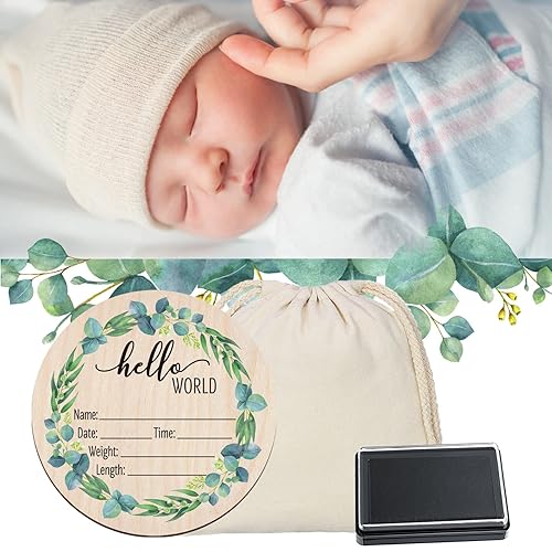 Miniatura 5 de Letrero de anuncio de bebé, letrero de huella de recién nacido, disco de anuncio de recién nacido, estadísticas de nacimiento para hospital,