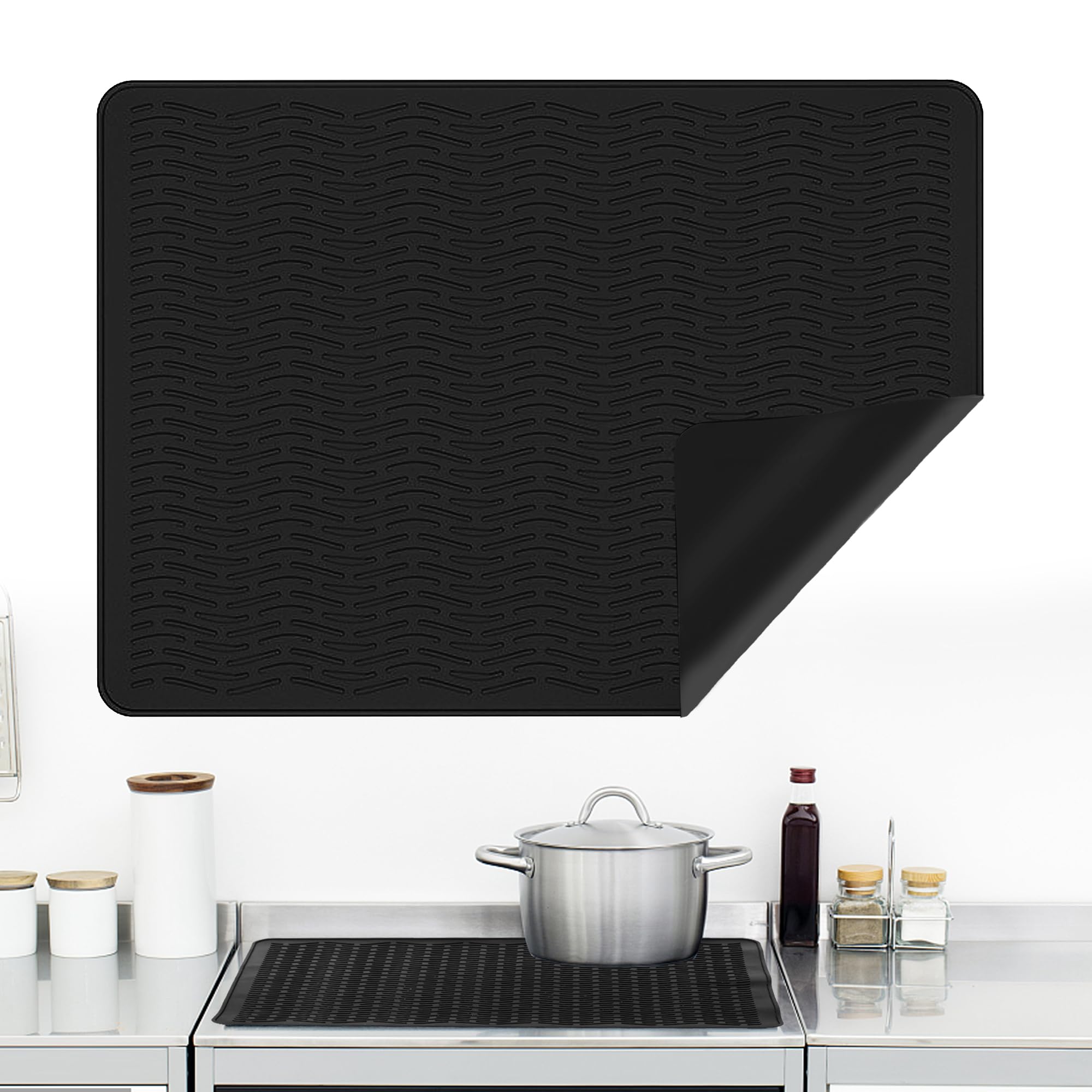 Cooking Plate Mat, Protective Mat for Induction Cooker, Silicone Insulating Mat for Cooking Plate, Reusable Kitchen Mat, 71 X 51 cm, Black