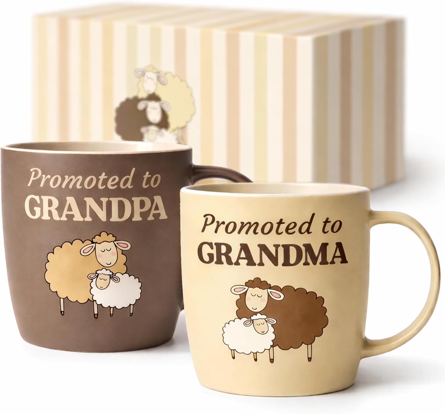 Triple Gifffted Promoted To Grandparents Coffee Mugs Gift Set, 13oz Ceramic