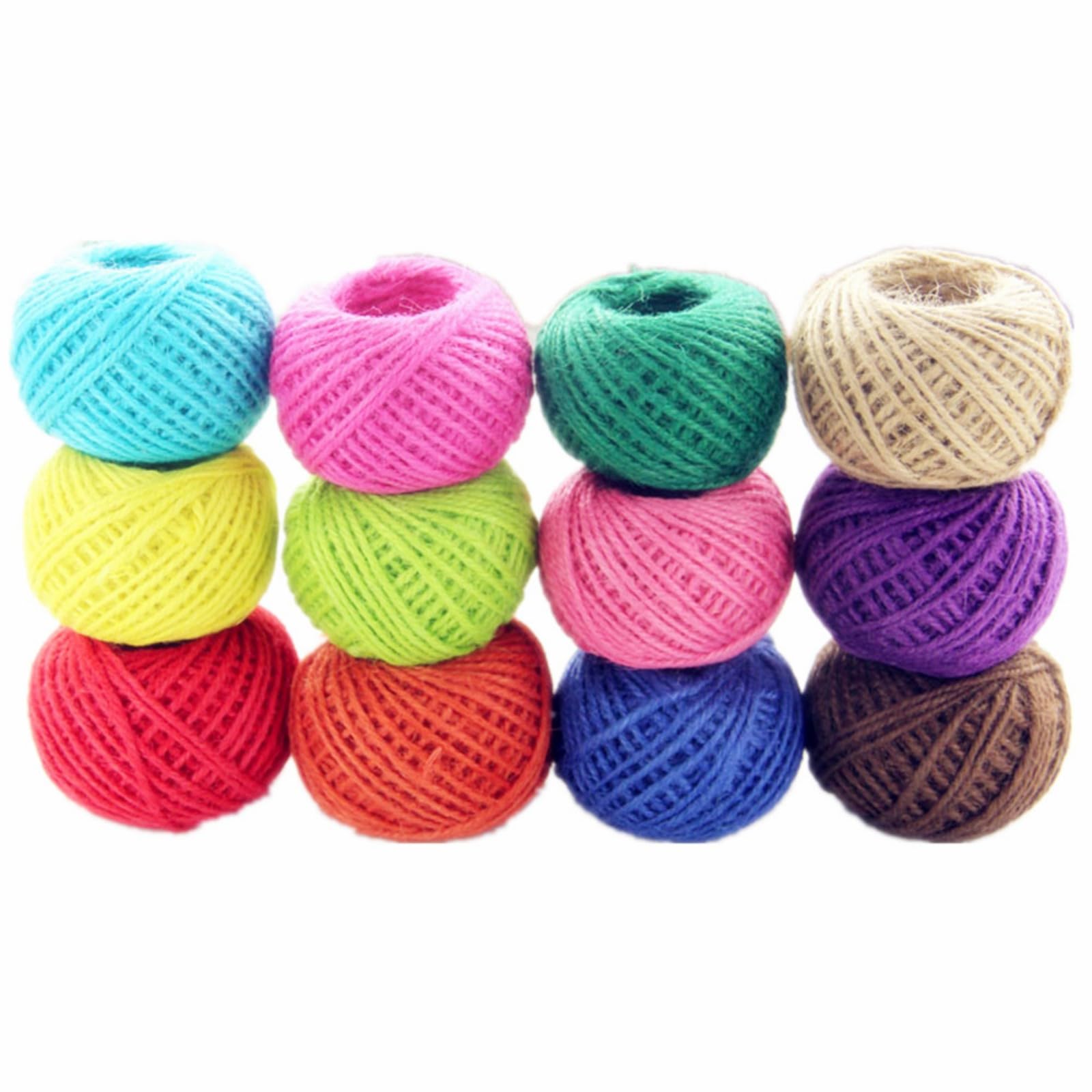 CHUANGOU 12 Rolls Colorful Jute Twine, 25m/roll, 300m Total, 3 Ply, 2mm Diameter, Multicolor, Colour