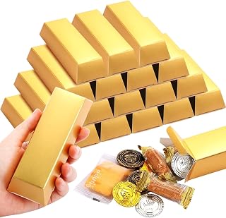 VMINOG Goldbarren Süßigkeiten Boxen 20 Stücke Gefälschte Goldbarren Geschenkbox,Piratenschatz,Gastgeschenk Süßigkeiten Schachtel Für Hochzeit,Für Goldbarren Kindergeburtstag,Hochzeit,Party