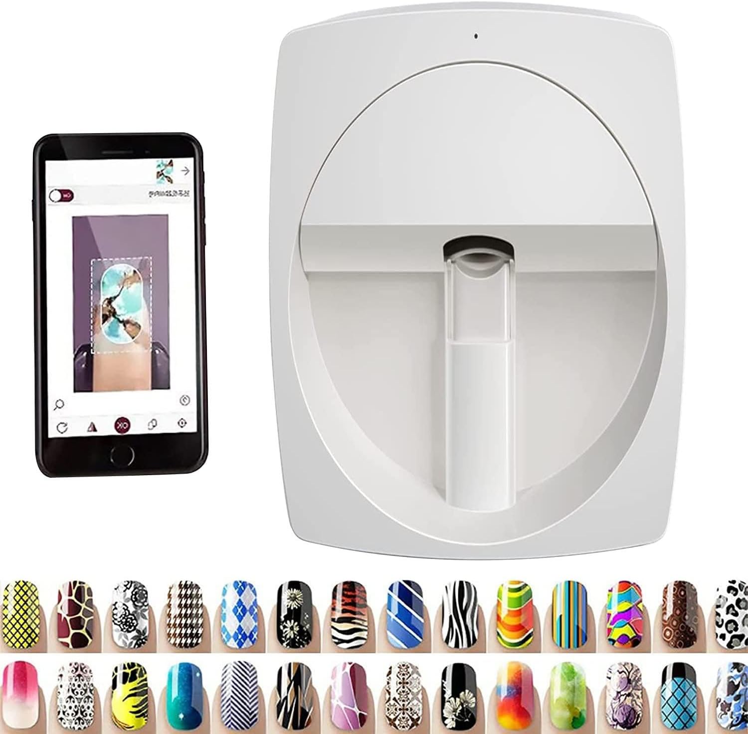 3D Automatic Smart Art Nail Printer, Multifunction Portable Pattern Nail Art Printers Machine, Ai Recognition of Nail Face, Support WiFi/DIY/USB,White